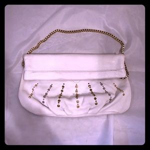 Ann Taylor loft studded white leather clutch